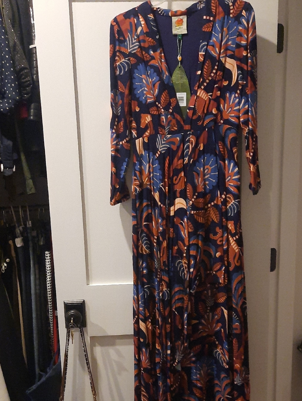Women's Floral Wrap Maxi Dress - Navy & Rust